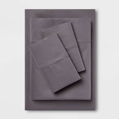 New - Twin/Twin XL Solid Performance 400 Thread Count Sheet Set Dark Gray - Threshold™: Cotton Sateen, OEKO-TEX Certified