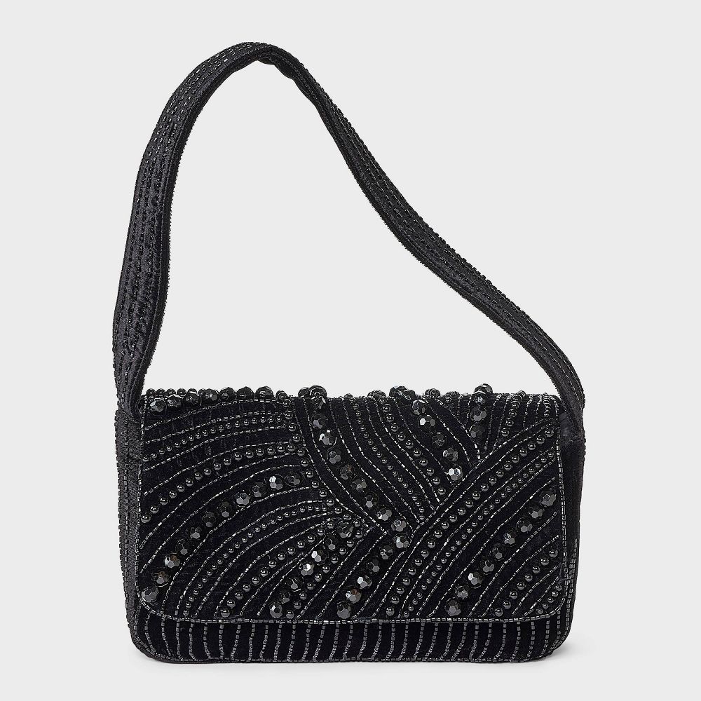 New - Embellished Flap Shoulder Bag - A New Day™ Black