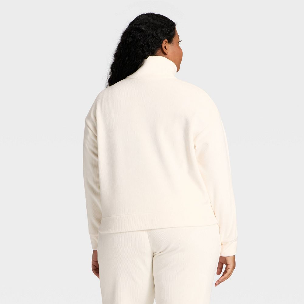 New - Women's Velour Ribbed 1/2 Zip Sweatshirt - All In Motion™ Cream L