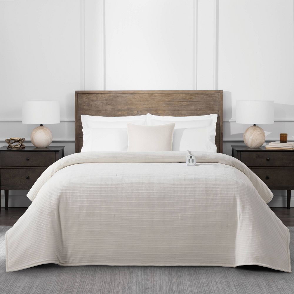 Open Box - Brookstone Twin Heated Chenille Knit Blanket Ivory