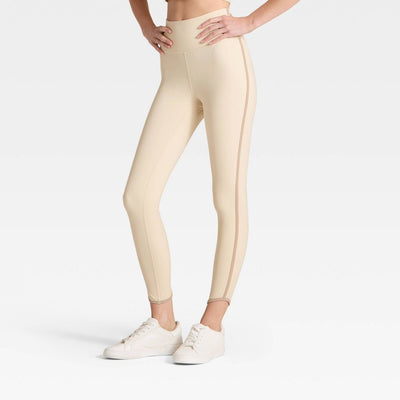 New - Women's High-Rise Contrast Piped 7/8 Leggings - JoyLab™ Tan/Taupe XS
