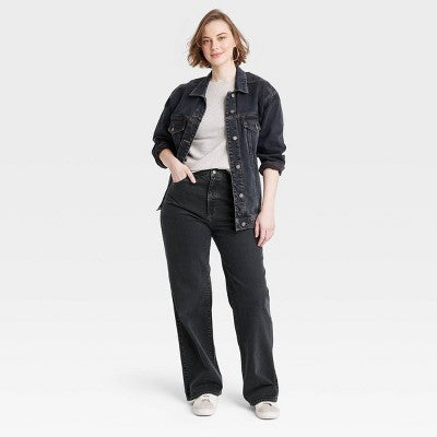New - Universal Thread Women's High Waisted Wide Leg Cropped High-Rise Jeans, Black Universal ThreadBullseye Deals