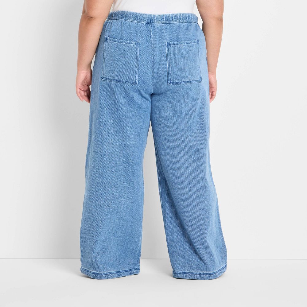 New - Women's Mid-Rise Wide Leg Denim Drawstring Pull-On Pants - Future Collective Light Blue 1X