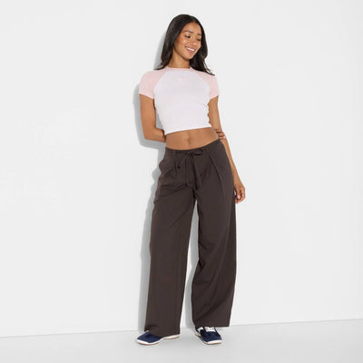 New - Women's Mid-Rise Waist Tie Slouchy Wide Leg Trousers - Wild Fable™ Dark Brown Striped XS