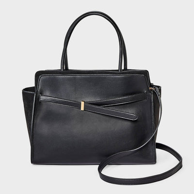 New - Belted Top Handle Satchel Handbag - A New Day™ Black
