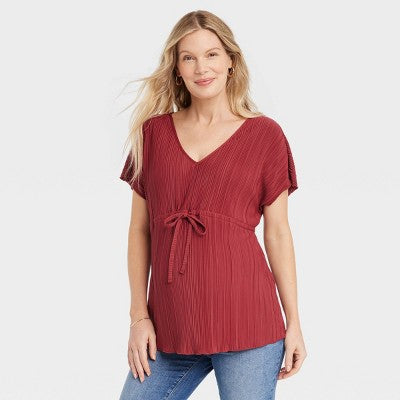 Isabel Maternity By Ingrid & Isabel Crinkled Shirt Flounce Double Deep V Ties Isabel Maternity by Ingrid & IsabelBullseye Deals