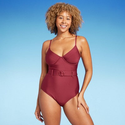 Women's Underwire Belted One Piece Swimsuit - Shade & Shore Shade & ShoreBullseye Deals