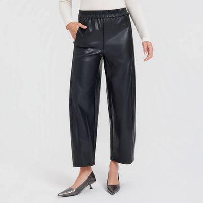 New - Women's Mid-Rise Barrel Leg Faux Leather Pull-On Pants - A New Day™ Black XXL