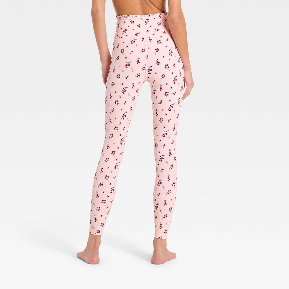 New - Women's Everyday Soft Ultra High-Rise Ruffle Crossover 7/8 Leggings - All In Motion™ Light Pink Floral S
