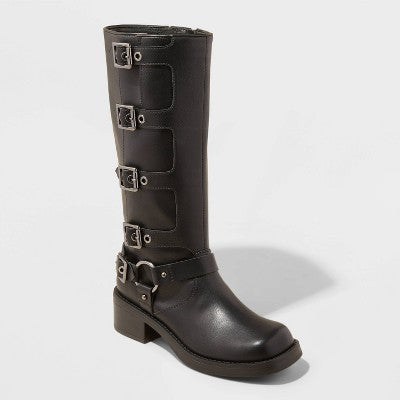 Open Box - Wild Fable Women's Faux Leather Mid Calf Riding Boots Block Heel Wild FableBullseye Deals