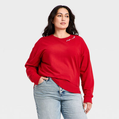 New - Women's Holiday French Terry Rib-Knit Sweatshirt - Ava & Viv™ Red 2X