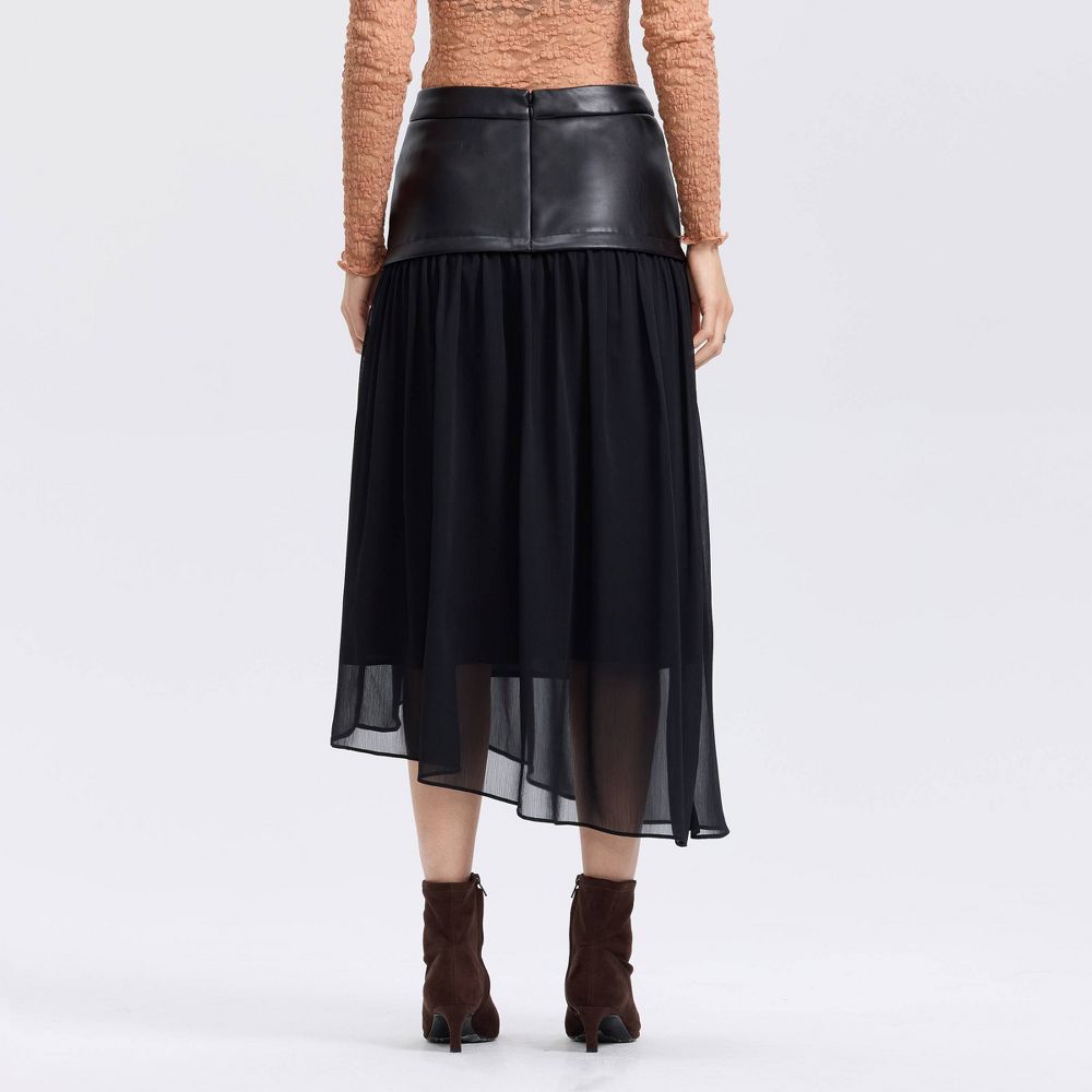 New - Women's Mixed Fabric A-Line Skirt - A New Day™ Black M