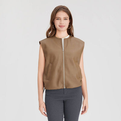New - Women's Faux Leather Zip-Front Vest - A New Day™ Brown XL