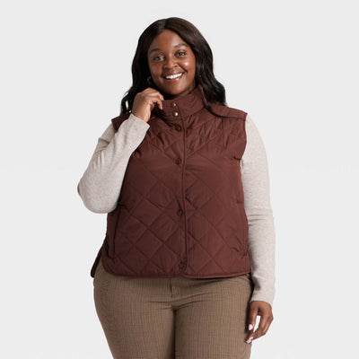 New - Women's Quilted Vest - A New Day™ Brown XXL