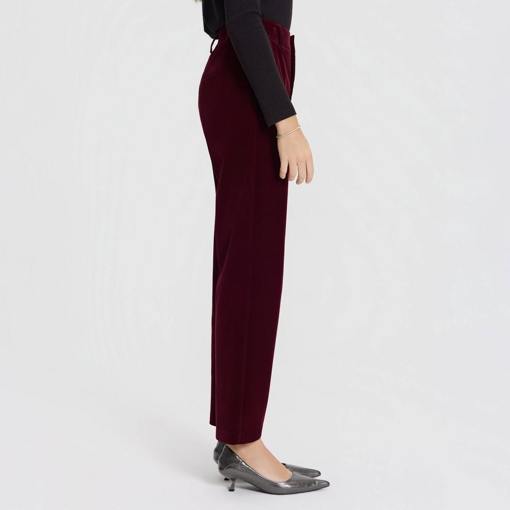 New - Women's Mid-Rise Velvet Tapered Trousers - A New Day™ Wine Red 6
