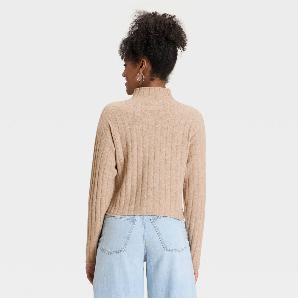 New - Women's Ribbed Mock Turtleneck Pullover Sweater - Universal Thread™ Tan XS