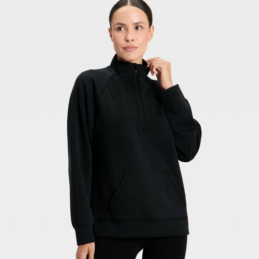 Open Box - Women's Airy Sleek Legging Friendly Half Zip Sweatshirt - All In Motion™ Black XS