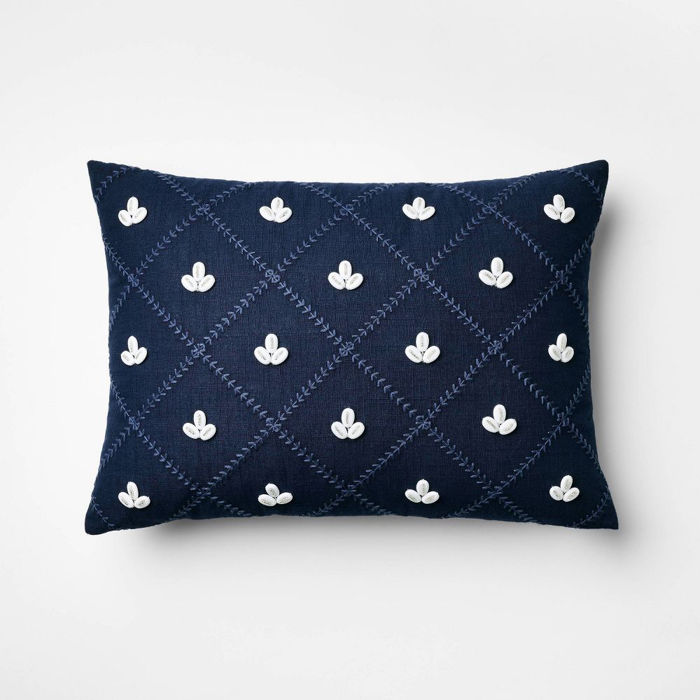 New - Embellished Shell Navy Lumbar Pillow - Threshold™ designed with Studio McGee