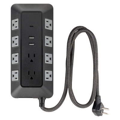 New - GE 10-Outlet Surge Protector 2 USB-A and 1 USB-C 3540J 4' Braided Cord Black: Extension Cord & Outlet Extender
