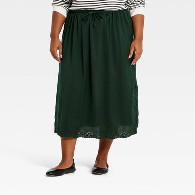Open Box - Women's Cutwork Midi A-Line Skirt - Universal Thread™ Dark Green XXL