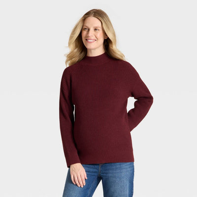New - Mock Turtleneck Tunic Maternity Pullover Sweater -Isabel Maternity by Ingrid & Isabel™ Burgundy XS