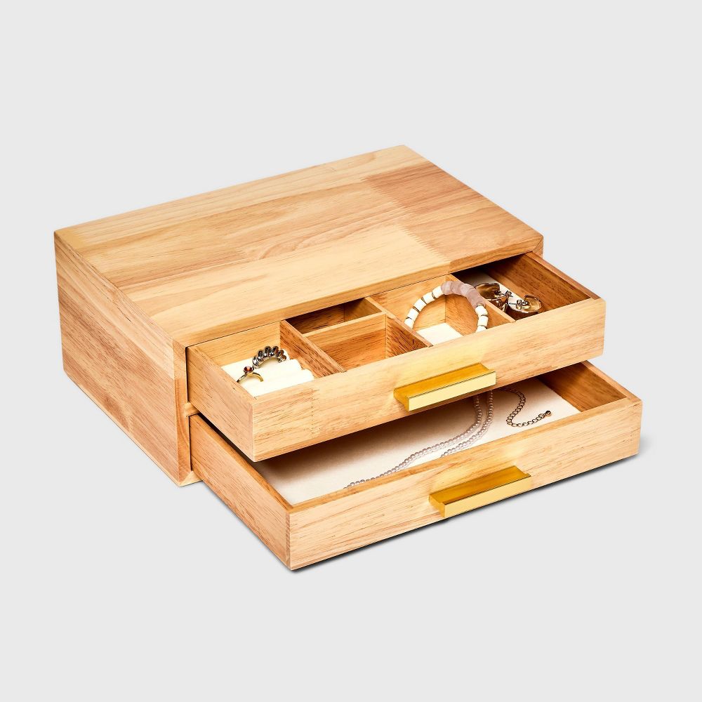 New - Two Drawer Wood Organizer Jewelry Box - A New Day™ Light Brown