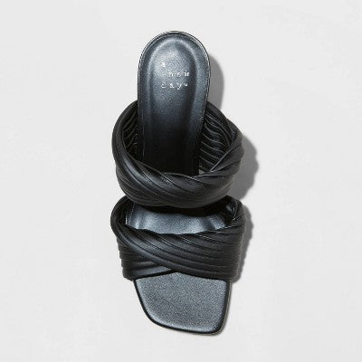 New - A New Day Women's Chunky Block High Heel Slip On Mules Sandals Embossed Striped A New DayBullseye Deals