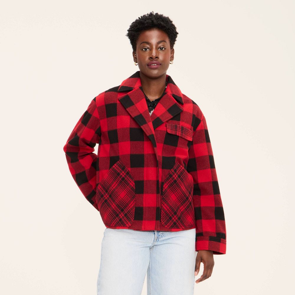 New - Women's Buffalo Check Melton Jacket - Woolrich x Target Red/Black L