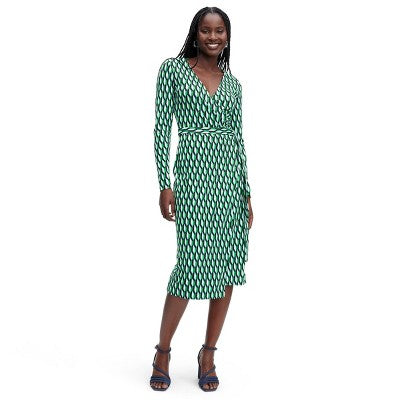 Open Box - Diane von Furstenberg Women's Midi Wrap Dress V-Neck Long Sleeve Diane von Furstenberg for TargetBullseye Deals