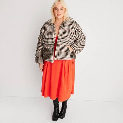 Women's Zip-Up Checkered Puffer Coat - Future Collective with Reese Blutstein Future Collective with ReeseBullseye Deals