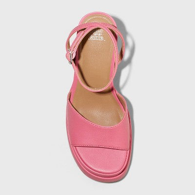 Wild Fable Women's Chunky Block High Buckle Heels Denim Ankle Strap Memory Foam Wild FableBullseye Deals