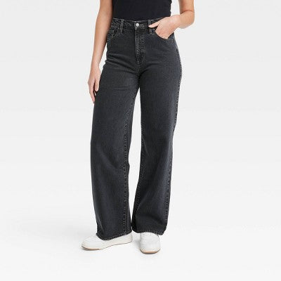 New - Universal Thread Women's High Waisted Wide Leg Cropped High-Rise Jeans, Black Universal ThreadBullseye Deals