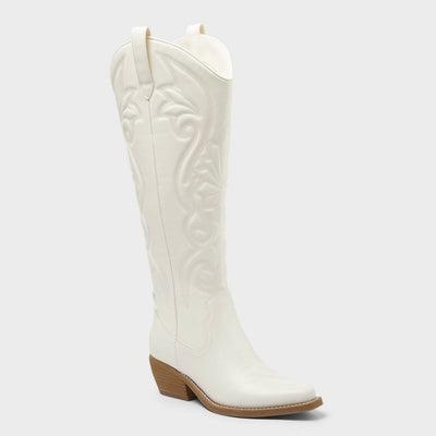 New - Women’s Kenzie Tall Western Boots with Memory Foam Insole – Wild Fable™ Ivory 6.5: Knee-High, Block Heel, Zipper Closure