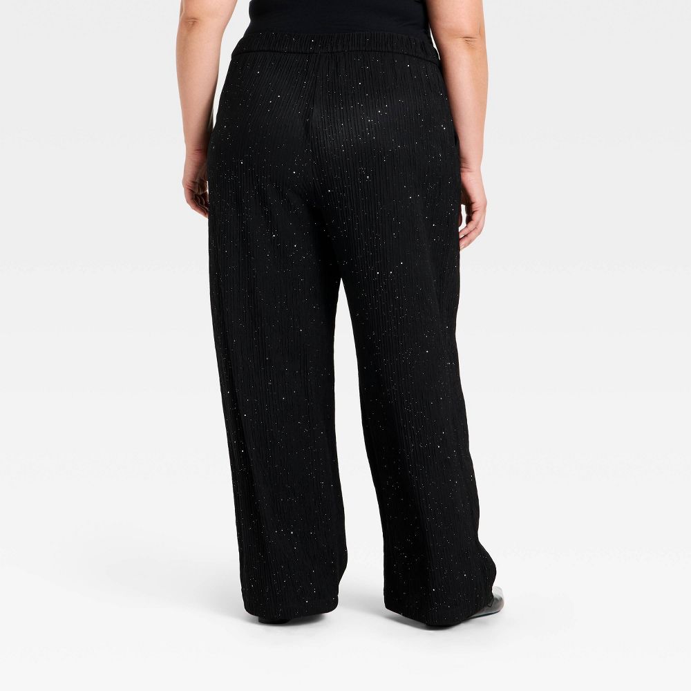New - Women's High-Rise Sparkle Wide Leg Pull-On Pants - Ava & Viv™ Black 2X