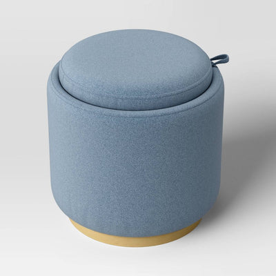 New - Round Upholstered Storage Ottoman Blue - Room Essentials™