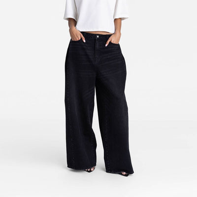 New - KBB by KAHLANA Women's Low-Rise Wide Leg 'The Rachel Jean' - Black Wash 6