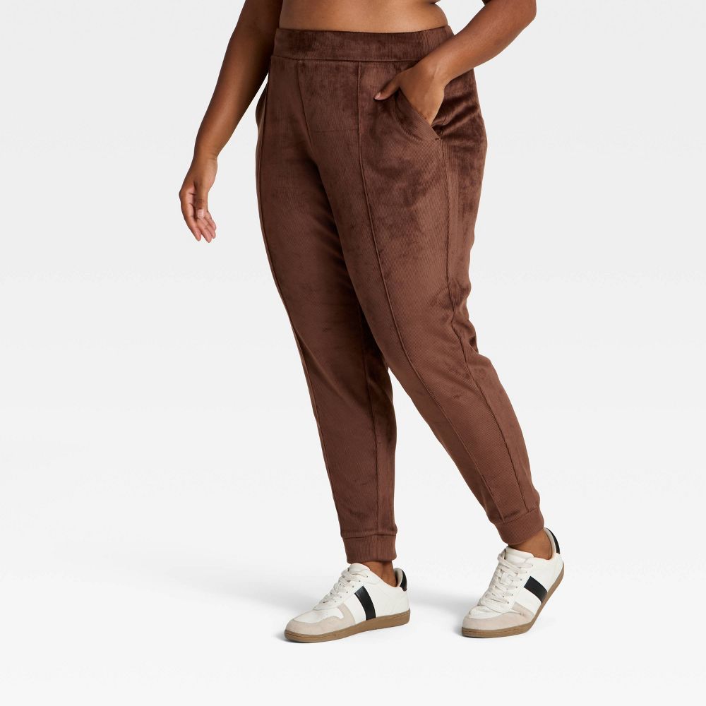 New - Women's Velour Ribbed Jogger Sweatpants - All In Motion™ Brown XS