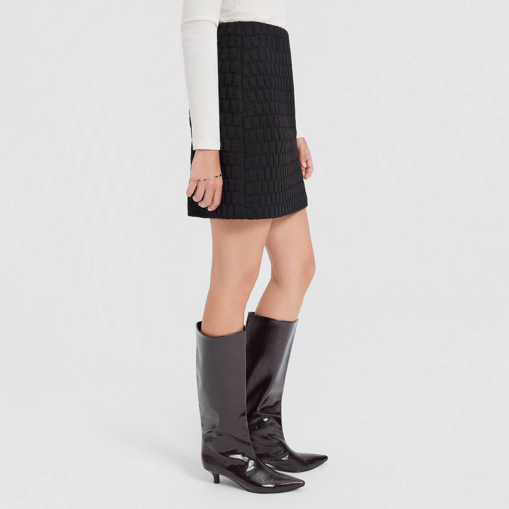 New - Women's Quilted Mini A-Line Skirt - A New Day™ Black 8