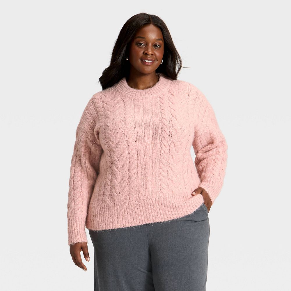 New - Women's Cabled Sweater - A New Day™ Pink XXL