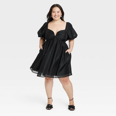 New - A New Day Women's Short Balloon Sleeves Sweetheart Neck Babydoll Dress A New DayBullseye Deals