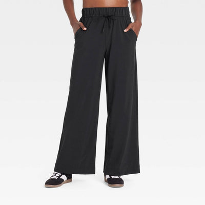 Open Box - Women's Active Light High-Rise Wide Leg Pants - All In Motion™ Black M: Recycled Polyester, Spandex, Moisture Wicking, Quick Drying