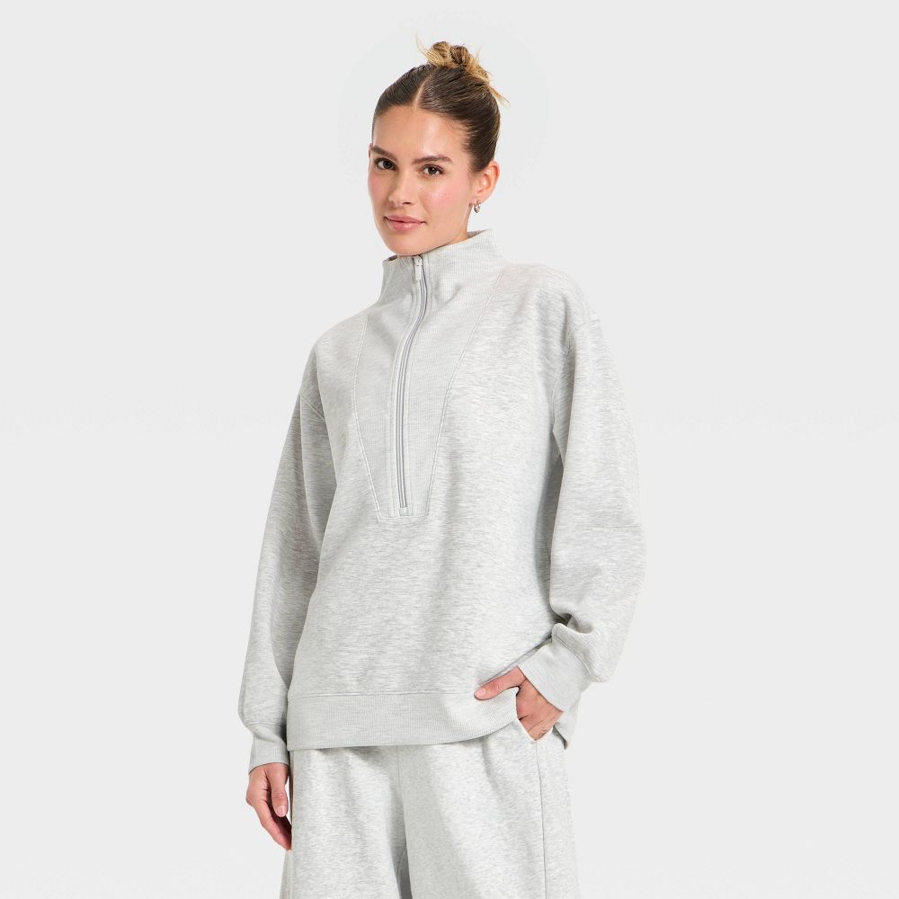 Open Box - Women's Airy Sleek Deep Zip Pullover Sweatshirt - All In Motion™ Heather Gray S