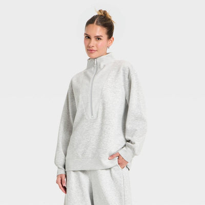 Open Box - Women's Airy Sleek Deep Zip Pullover Sweatshirt - All In Motion™ Heather Gray S