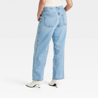 New - Women's Mid-Rise Studded 90's Baggy Jeans - Universal Thread Universal ThreadBullseye Deals