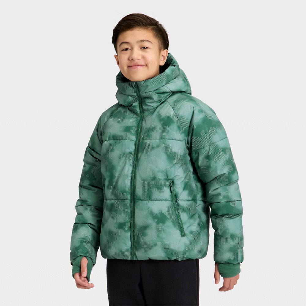 Open Box - Boys' Puffer Hooded Jacket - All In Motion™ Green S