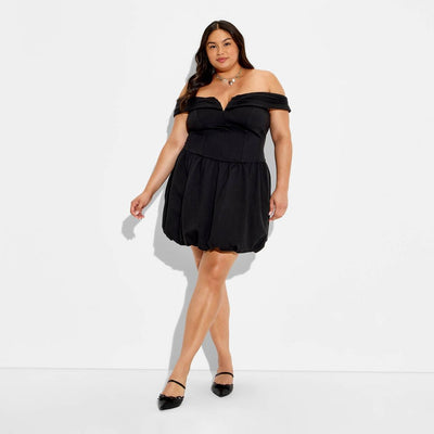 New - Women's Plunge Bubble Mini A-Line Dress - Wild Fable™ Black XXL