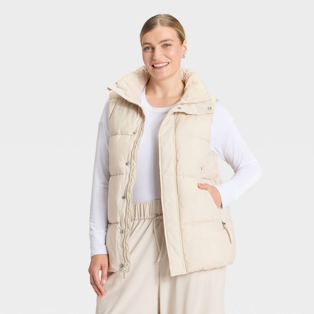 New - Women's Long Puffer Vest - All In Motion™ Beige XXL