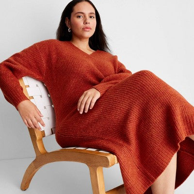 Future Collective with Reese Women's Long Sleeve Midi Sweater Dress Chunky Knit Future Collective with ReeseBullseye Deals