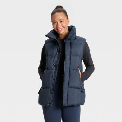 New - Women's Long Puffer Vest - All In Motion™ Navy Blue M