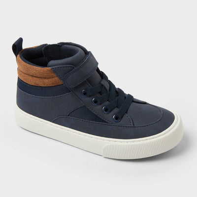 New - Kids' Robert Sneaker Boots - Cat & Jack™ Navy Blue 1: Medium Width, Zipper & Hook Closure, Padded Collar, Round Toe